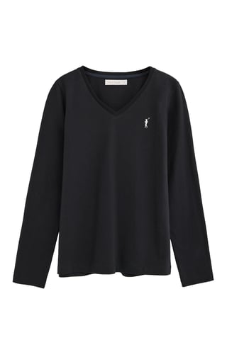 Zwart T-shirt met lange mouwen, V-hals en geborduurd Rigby Go-logo