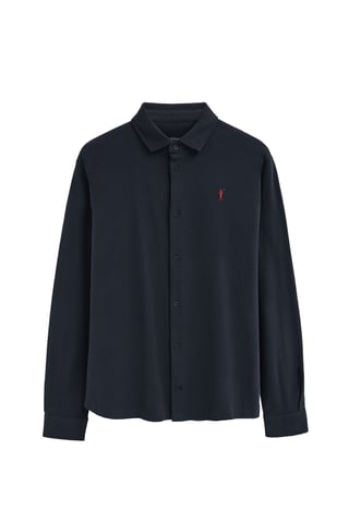 Marineblauwe polo met doorlopende knopen en geborduurd Rigby Go-logo