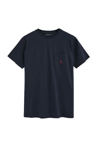 Marineblauw T-shirt met een borstzakje en Rigby Go-logo