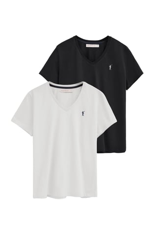 Pack van twee T-shirts voor dames in zwart en wit met korte mouwen, V-hals en geborduurd Rigby Go-logo