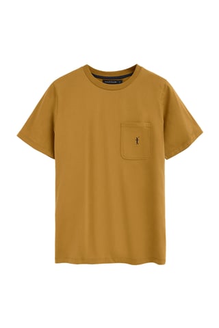 Mosterdgeel T-shirt met een borstzakje en Rigby Go-logo