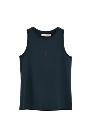 Marineblauw T-shirt zonder mouwen met slim fit en geborduurd Rigby Go-logo