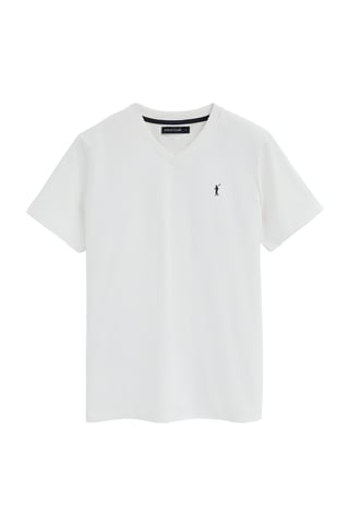Wit T-shirt met V-hals en Rigby Go-logo