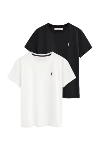 Pack van twee T-shirts voor dames in zwart en wit met korte mouwen, ronde hals en geborduurd Rigby Go-logo