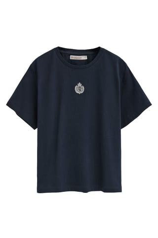 Marineblauw T-shirt met korte mouwen en geborduurd nautisch Polo Club-logo