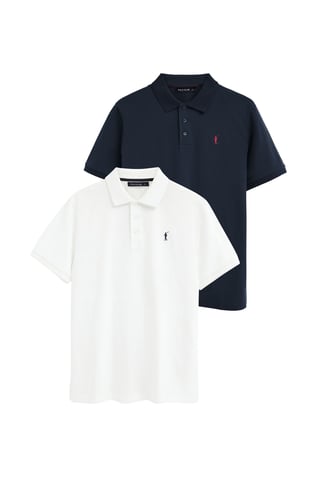 Pack van twee herenpolo's in marineblauw en wit met korte mouwen en geborduurd Rigby Go-logo