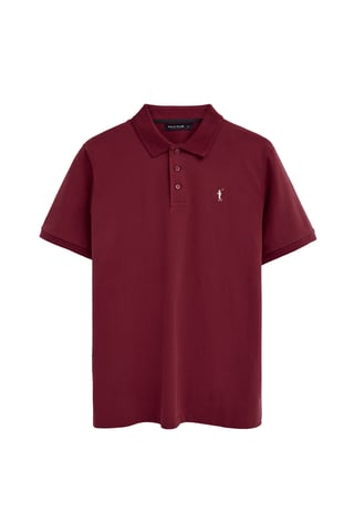 Bordeauxrode polo met korte mouwen en geborduurd Rigby Go-logo