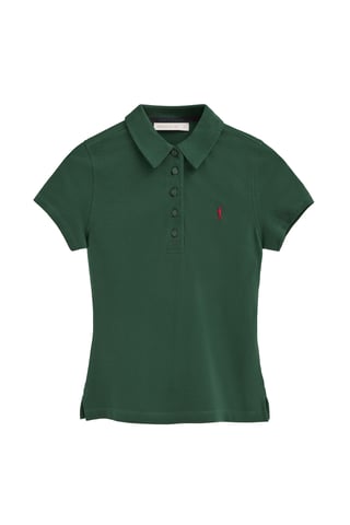 Donkergroene polo met korte mouwen, slim fit en geborduurd Rigby Go-logo