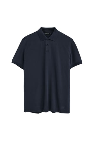 Marineblauwe katoen-linnen polo met Polo Club-patch