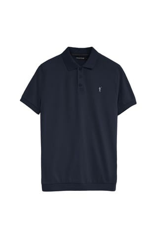Marineblauwe polo van katoen-linnenmix met geborduurd Rigby Go-logo