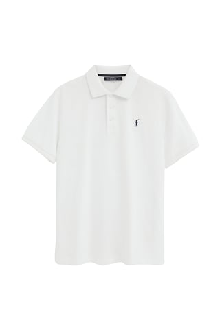 White short-sleeve polo shirt with Rigby Go embroidered logo