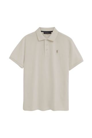 Beige short-sleeve polo shirt with Rigby Go embroidered logo