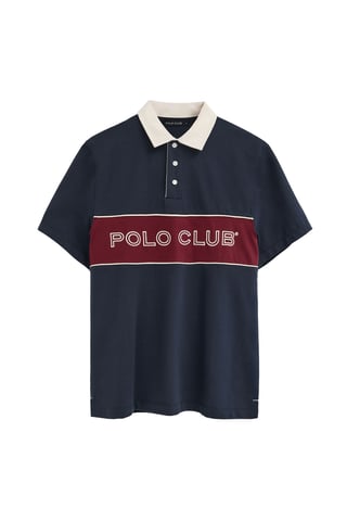 Marineblauwe rugby-polo met geborduurd Polo Club-logo