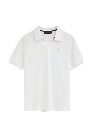 Witte polo met een subtiele microstructuur en geborduurd Rigby Go-logo