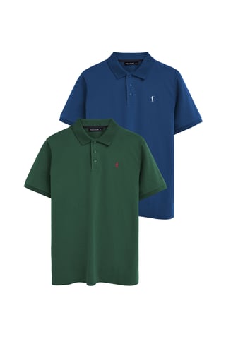 Pack van twee herenpolo's in indigoblauw en donkergroen met korte mouwen en geborduurd Rigby Go-logo