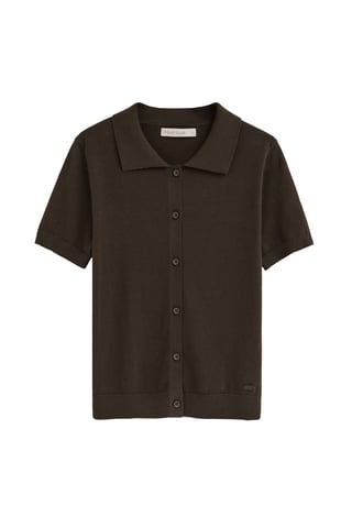 Donkerbruine cardigan met korte mouwen en Polo Club-logo