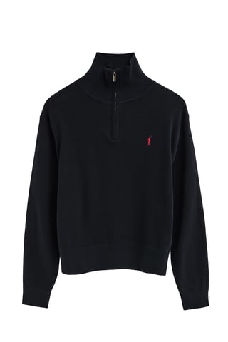 Marineblauwe trui met ritssluiting en geborduurd Rigby Go-logo