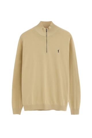 Beige trui met ritssluiting en Rigby Go-logo
