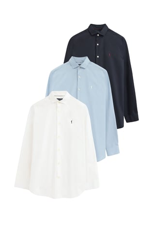 Pack van drie herenhemden in marineblauw, wit en lichtblauw met slim fit en Rigby Go-logo