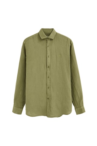 Groen linnen hemd met regular fit en Polo Club-patch
