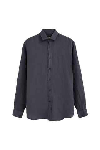 Marineblauw linnen hemd met regular fit en Polo Club-patch