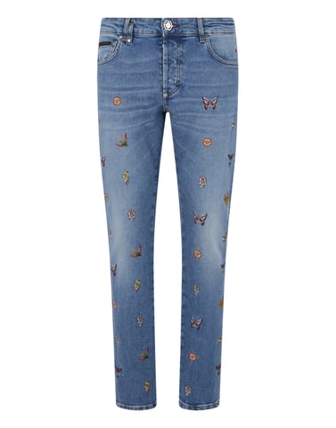 Embroidered Super Straight Cut Jeans