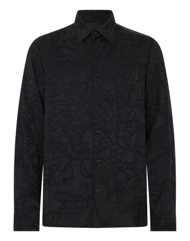 Loose Fit Silk Shirt Dragon Skull