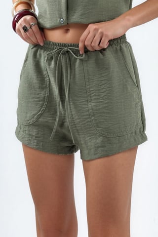 Mid Waist Wide Leg Shorts with Drawstring Waist