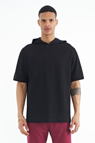 Oversized Hooded T-Shirt with Accessory Details