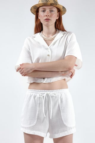 Textured Crop Shirt with Button Closure