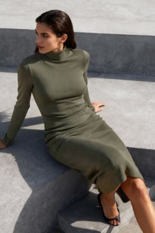 Ribbed Turtleneck Midi Dress