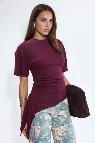 Oversized Crew Neck Drape Blouse