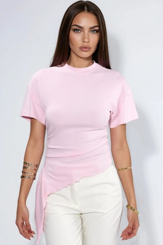 Överdimensionerad Crew Neck Draperad Blus
