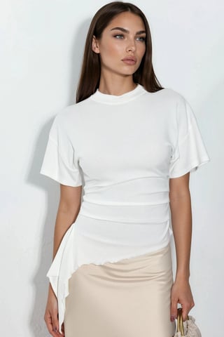 Översize Crew Neck Draperad Blus