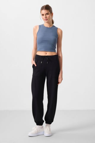 Mid Waist Crepe Relaxed Pants with Pocket