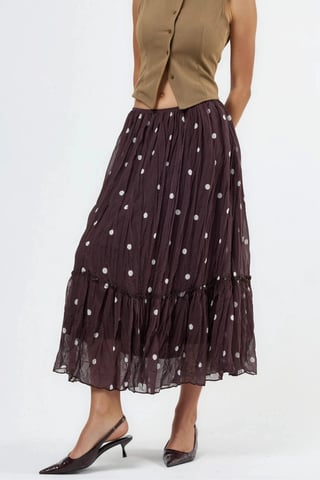High Waist Polka Dot Maxi Skirt with Frills