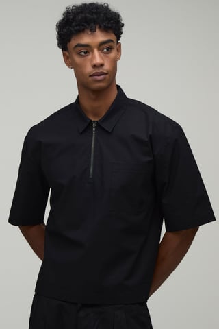 Oversized Boxy Quarter Zip Half Sleeve Shirt