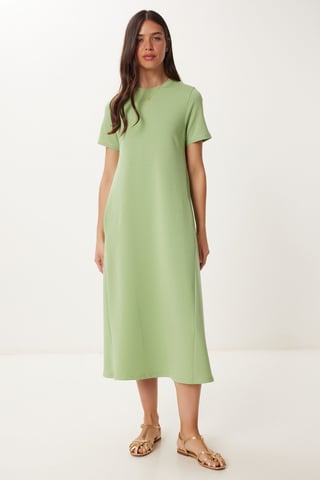 Midi Dress with Short Sleeves and Crew Neck