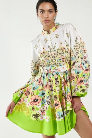 Printed Mini Dress with V-Neck