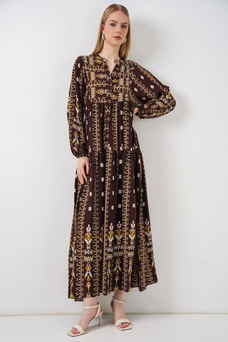 Patterned V-Neck Maxi Dress