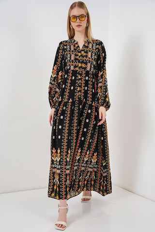 Patterned V-Neck Maxi Dress