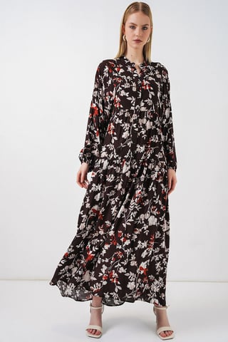 Patterned V-Neck Maxi Dress