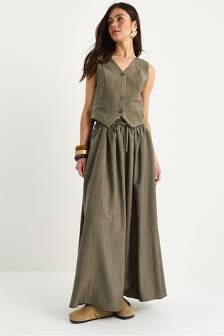 V-Neck Vest and Maxi Skirt Two-Piece Coord Set
