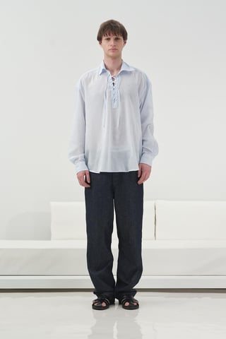 Casual Relaxed Fit Long Sleeve Shirt with Tie Detail