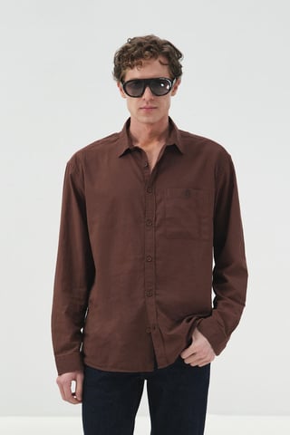 Herrars Regular Fit Långärmad Poplin Skjorta med Ficka
