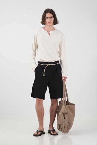 Mid Waist Relaxed Fit Belted Poplin Shorts