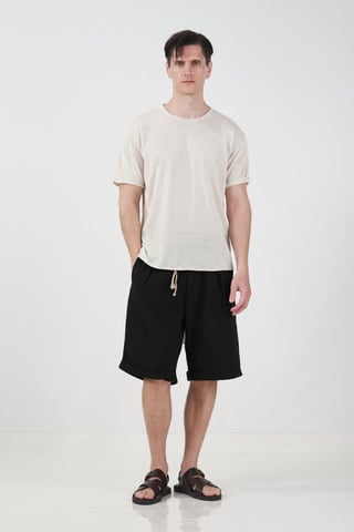 Mid Waist Belted Cotton Shorts