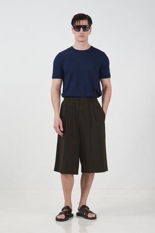 Mid Waist Wide Leg Capri Shorts with Drawstring Waist