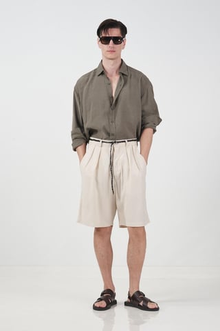 High Waist Wide Leg Tencel Tailored Shorts