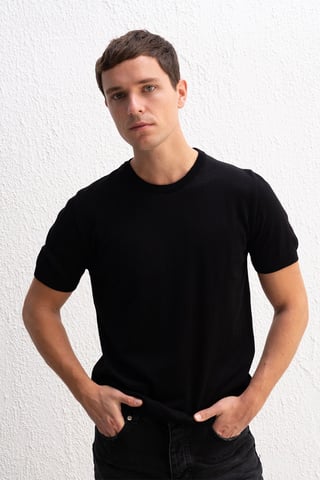 Eenvoudig Crew Neck Geribbelde T-shirt